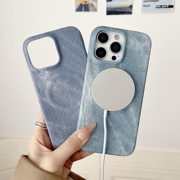 iPhone 17 Air Skal - Denim med MagSafe Magnetisk PC + PU Mörkblå