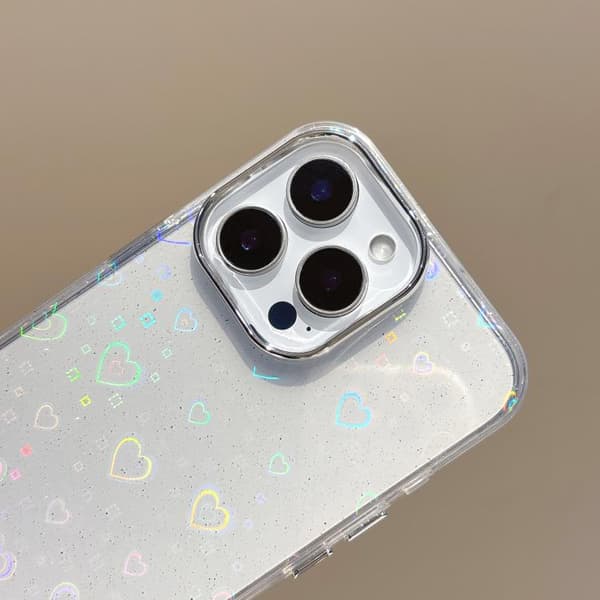iPhone 16 Pro Max 3D Hjärta IMD Hybrid TPU Skal Blå