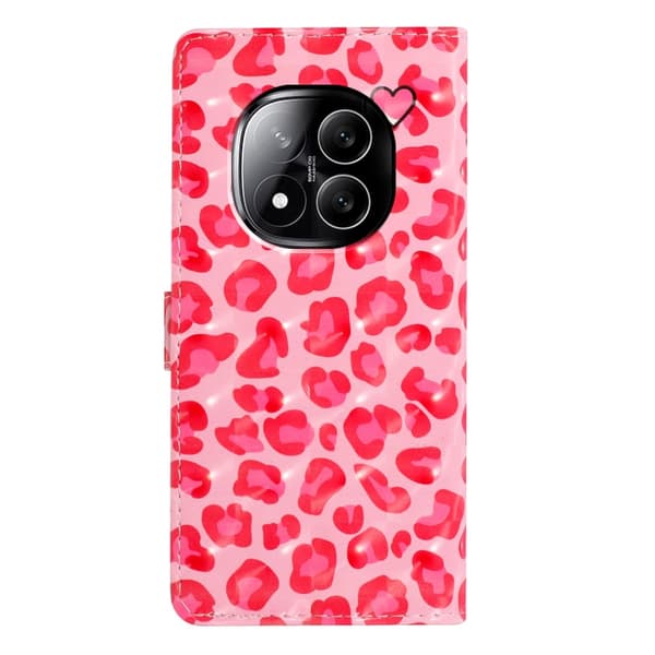 Redmi Note 14 Pro 5G - 3D Mönster Läder fodral Rosa leopardmönster