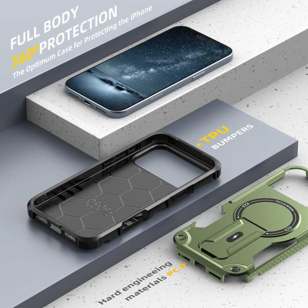 iPhone 18 Pro / iPhone 17 Pro Skal med Armor MagSafe Hållare - PC Hybrid TPU Armégrön
