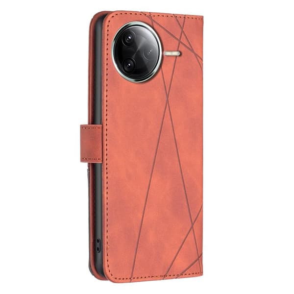 Redmi K80 / K80 Pro - Magnetisk Spänne Läderfodral med Rhombus Textur Brun