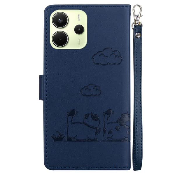 Redmi Note 14 4G - Söt Katt RFID Läder Mobilfodral Blå
