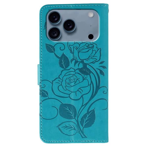 iPhone 18 Pro Max / iPhone 17 Pro Max Skal Läderfodral med Rosafärgad Fjäril Prägling Blå