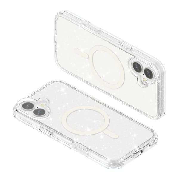 iPhone 17 Skal - Terminator Stil med Glittrande Pulver och MagSafe Vit