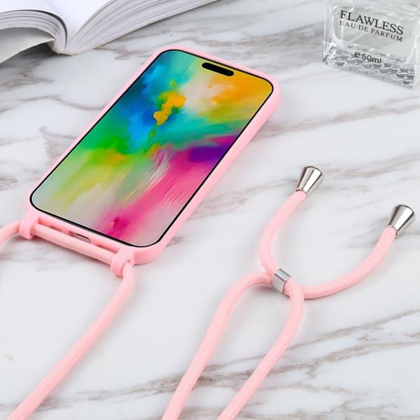 iPhone 17 Air Skal - Candyfärger med Lanyard Rosa