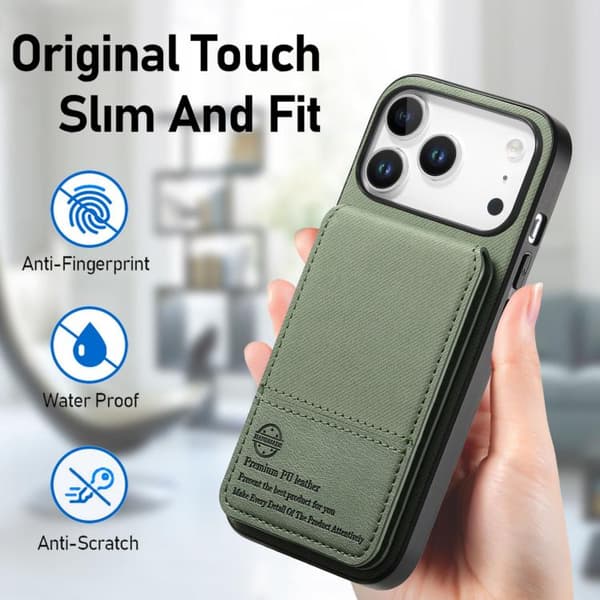 iPhone 18 Pro Max / iPhone 17 Pro Max Skal - Twilltyg Läder Vertikal Flip RFID Kortväska Grön
