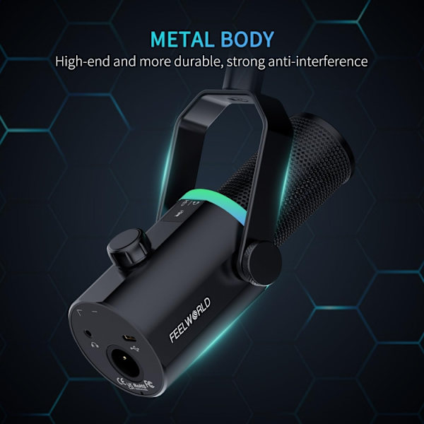 FEELWORLD PM1 XLR/USB dynamisk mikrofon för podcasting, inspelning, spel, livestreaming (svart)