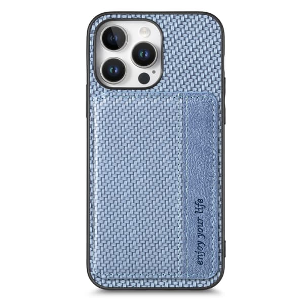 iPhone 16 Pro Max Skal Kolfiber med Magnetisk Kortficka och RFID-Skydd Blå