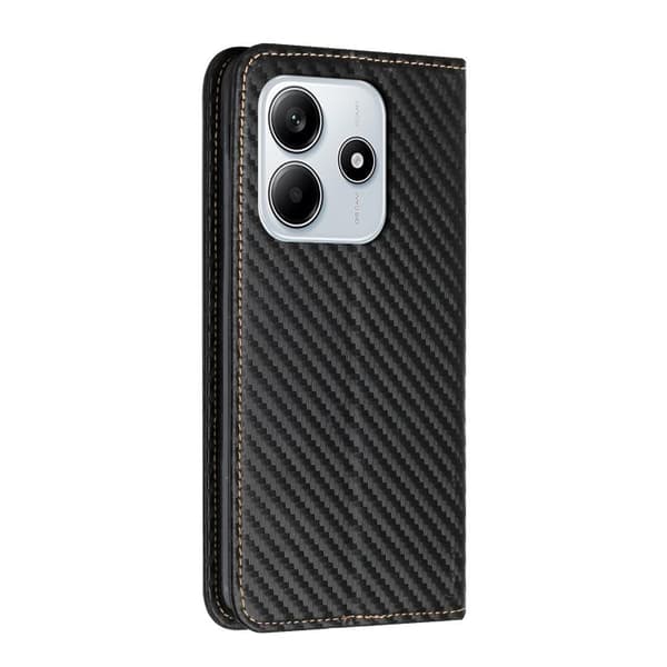 Redmi Note 14 5G - Magnetisk Flip Läderfodral med Kolfibertextur Svart
