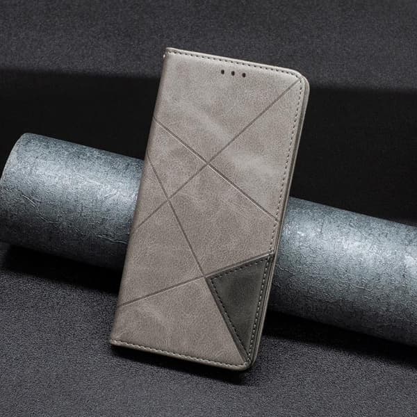 Redmi Note 14 Pro 4G - Magnetiskt Läderfodral med Rhombus Textur Grå