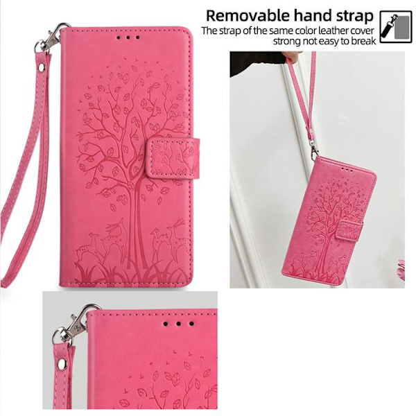 Redmi Note 14 4G - Trä & Älg Prägling Läderfodral Rosa