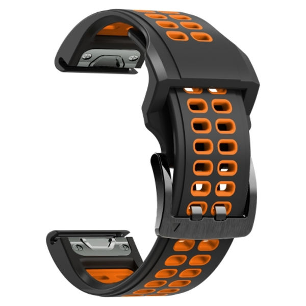 För Garmin Fenix ​​7 26mm Dual Row Holes Tvåfärgad watch Black Orange