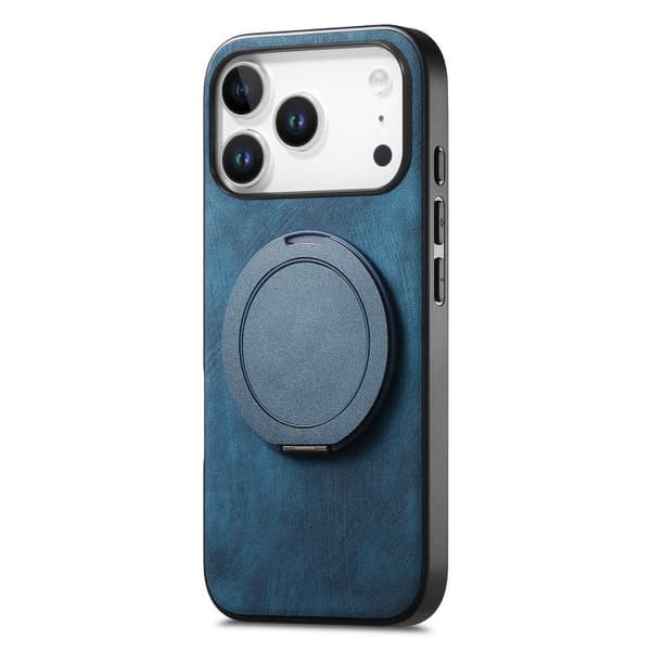 iPhone 18 Pro Max / iPhone 17 Pro Max Retro Läder Rotations Rund Skal Blå