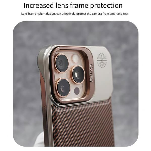 iPhone 16 Pro Max Frameless Kolfiber Skal med PC MagSafe Ökenguld