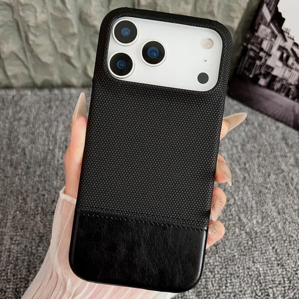 iPhone 18 Pro / iPhone 17 Pro Skal - Stitching Cloth med MagSafe Magnetisk PC Hybrid PU Svart