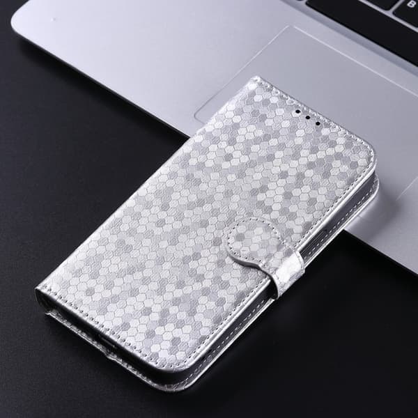 iPhone 16 Pro Max Skal Läder med Honungskombination Dot Textur Silver