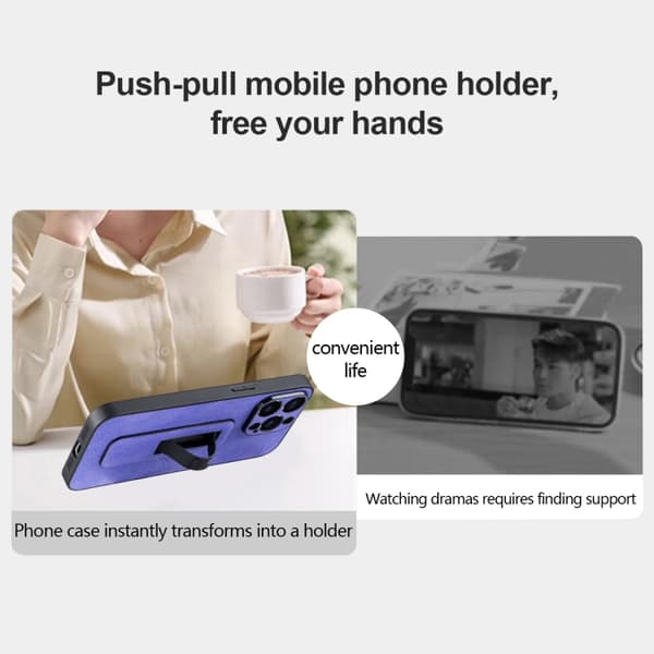 iPhone 16 Pro Max Fodral PU-läder med Push-pull Bracket och Stötsäker Design - Skal för iPhone 16 Pro Max Svart