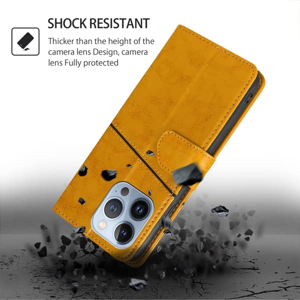 iPhone 16 Pro Max Geometrisk Sömnad Läder Skal - Elegant Fodral för iPhone 16 Pro Max Gul