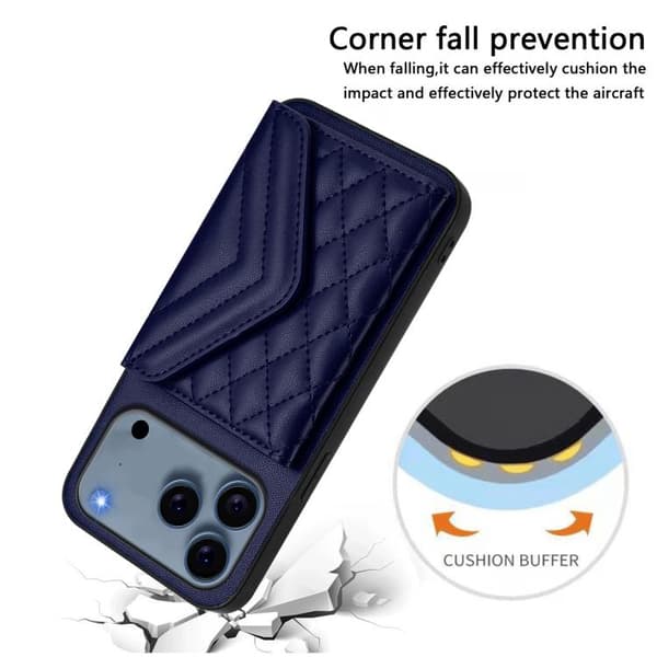iPhone 18 Pro / iPhone 17 Pro Skal med Rhombisk Textur och Lång Lanyard Blå