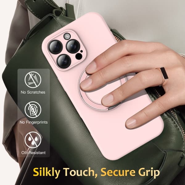 iPhone 16 Pro Liquid Silicone MagSafe Skal med Rotationshållare Rosa
