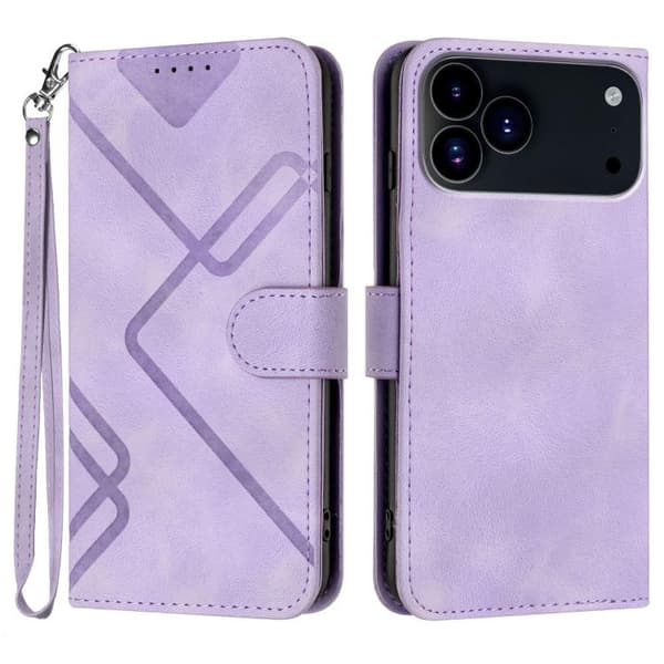 iPhone 18 Pro / iPhone 17 Pro Skal läderfodral med linjemönster Ljuslila