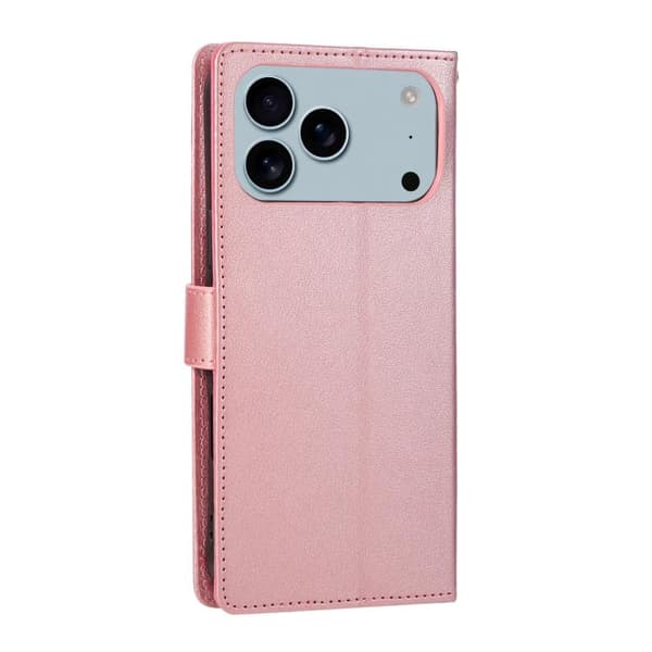 iPhone 18 Pro Max / iPhone 17 Pro Max Skal Läderfodral med 3 Kortfack och Multifunktion Roséguld