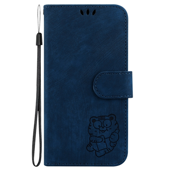 Redmi Note 14 5G - Litet Tiger Prägling Läderfodral Mörkblå