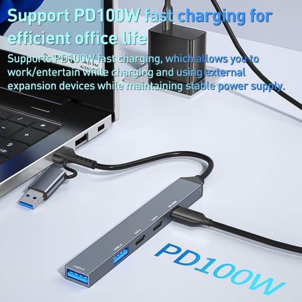 ADS-809D 5-i-1 USB + Type-C Dockningsstation med PD100W, USB3.0/2.0 - Space Grey