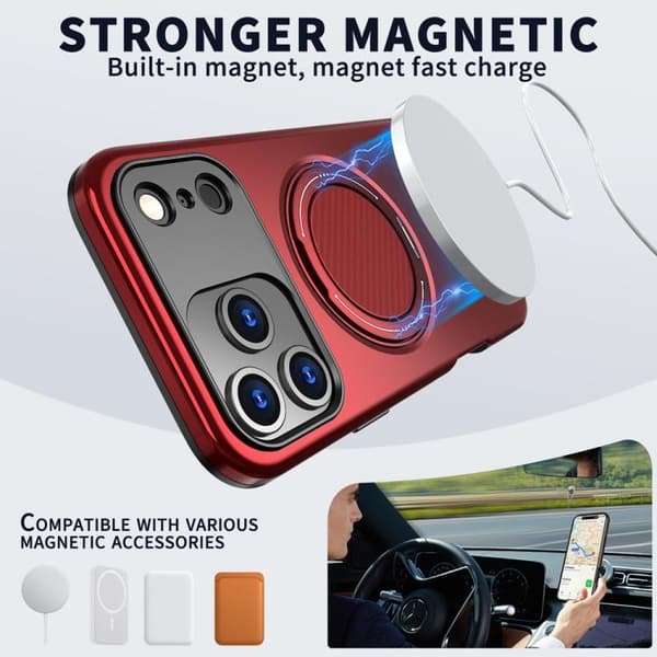 iPhone 18 Pro / iPhone 17 Pro Skal - Metall med Rotationsfunktion MagSafe TPU Hybrid PC Röd