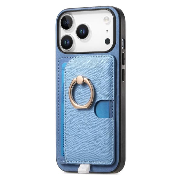 iPhone 18 Pro Max / iPhone 17 Pro Max Retro Cross Läder Ring Sidoficka MagSafe Skal Blå