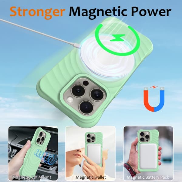 iPhone 16 Pro Max Wave Texture MagSafe Magnetisk Flytande Silikon Skal Grön