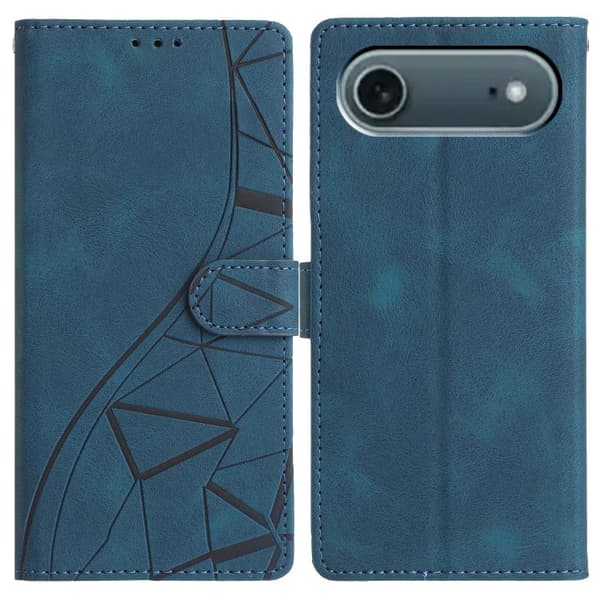 iPhone 17 Air Skal läderfodral med präglade trianglar Blå