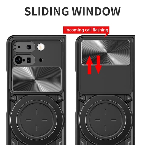för Pixel 9 Pro Fold Skal med CD-textur och glidande Camshield magnetisk hållare Blå