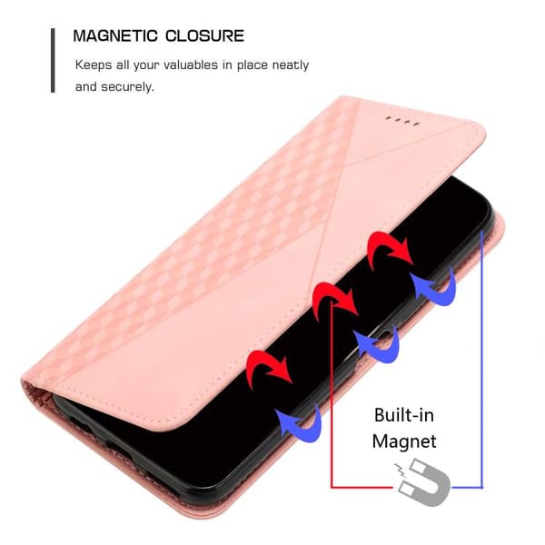 iPhone 17 Pro Max Skal läderfodral - diamantsplicing med magnetisk känsla Roséguld