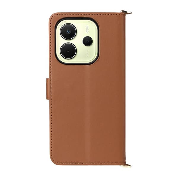 Redmi Note 14 4G - Multifunktionell läderfodral med 6 kortfack och handledsrem, Brun