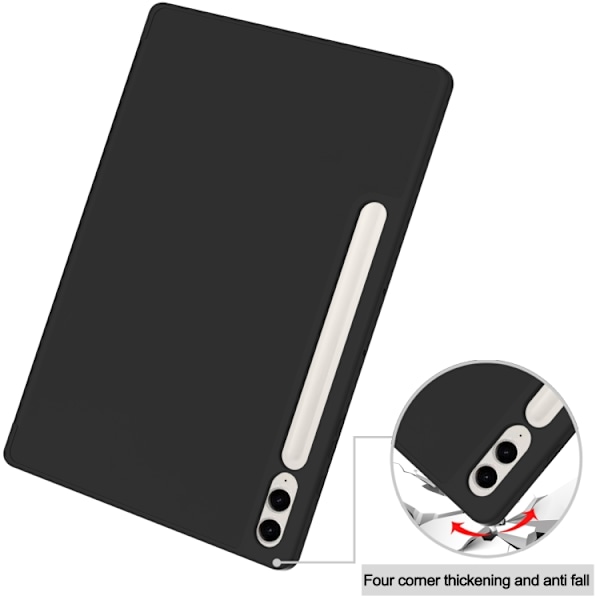 Samsung Galaxy Tab S9 FE+/S10+ Skal i TPU Smart Läder med Penna Fack - 3-Faldig Ren Färg Svart