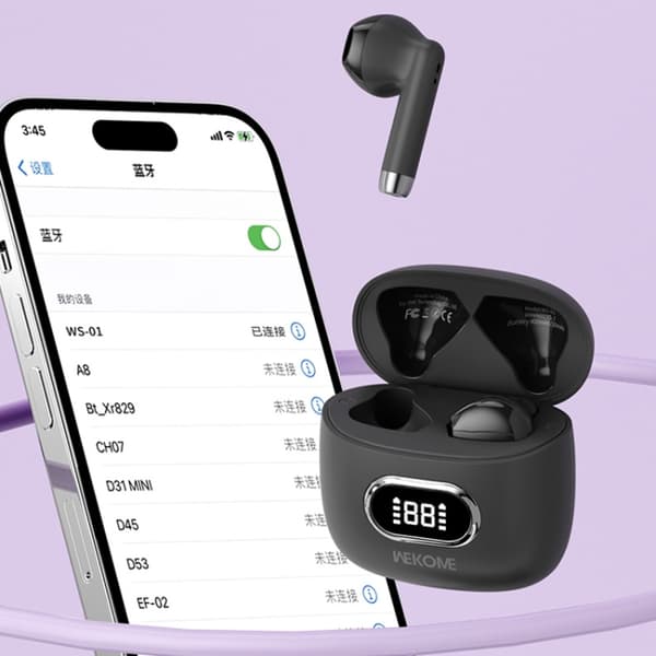 WK WS-01 Liten moln digital display trådlös Bluetooth-hörlurar Vit