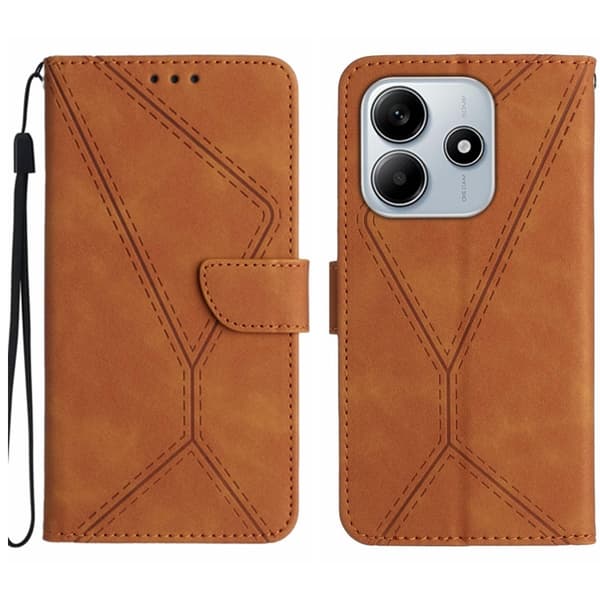 Redmi Note 14 5G - Stitchat Prägling Läderfodral Brun