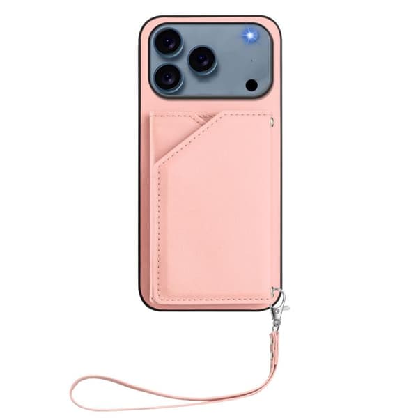 iPhone 18 Pro Max / iPhone 17 Pro Max Skal med Fyra Kortfack och Handledsrem Rosa