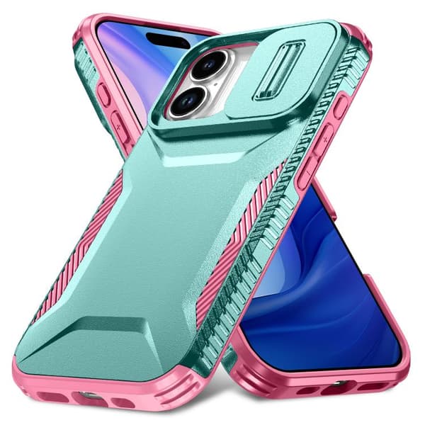 iPhone 17 Skal med Glidande Camshield Rosa + Grågrön