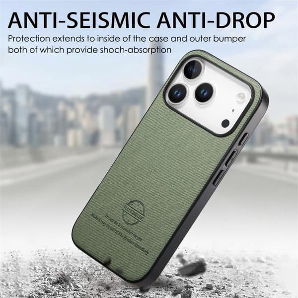 iPhone 18 Pro Max / iPhone 17 Pro Max Twill Fabric Läder Skal Grön