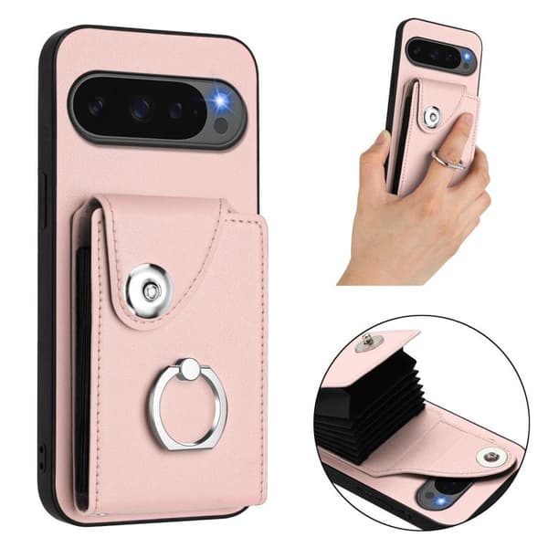 för Pixel 10 Pro XL Skal med Kortfack och Ringhållare Rosa