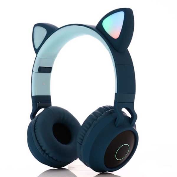 BT028C Söta Kattöron Bluetooth 5.0 Hörlurar Vikbara On-Ear Stereo Trådlöst Headset Hörlurar med Mikrofon / LED-ljus / FM-radio / TF-kort Grön