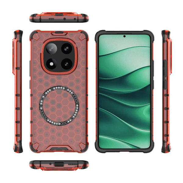 Redmi Note 14 Pro 5G - Honeycomb Magnetisk Ring Stötsäker Mobilskal Röd