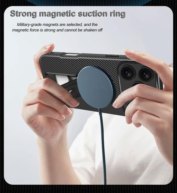 iPhone 17 Pro Max Skal - Kolfibertextur med MagSafe och Hållare Purpur
