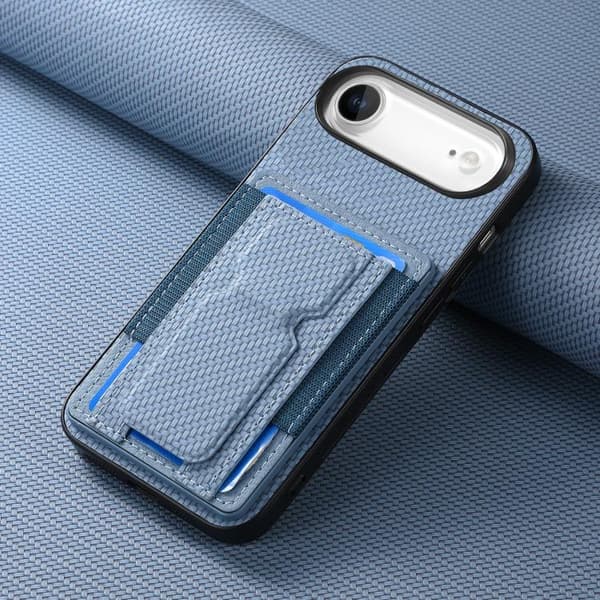 iPhone 17 Air Skal - kolfiber med vikbar ställning och elastisk kortficka Blå