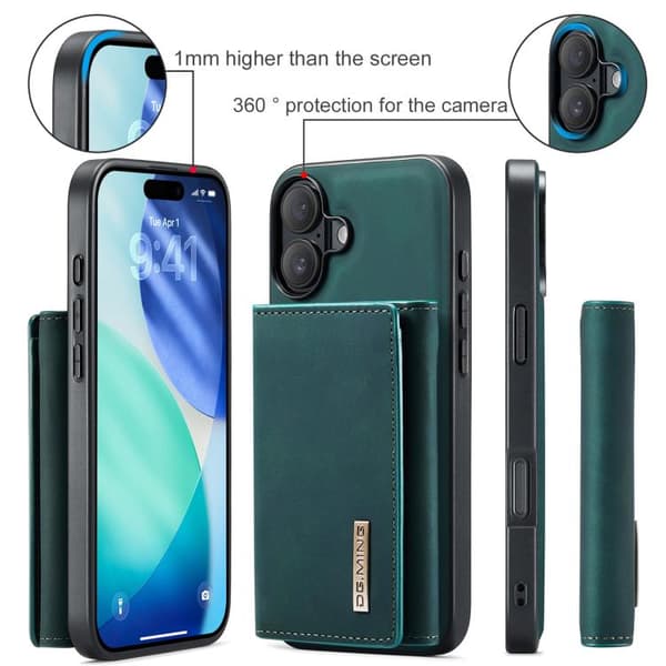iPhone 17 Skal läderfodral DG.MING M1 Series 3-Fold Multi Card Wallet Grön