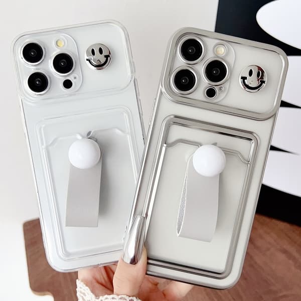 iPhone 16 Pro Electropläterad Kortväska Ringhållare TPU Skal Silver