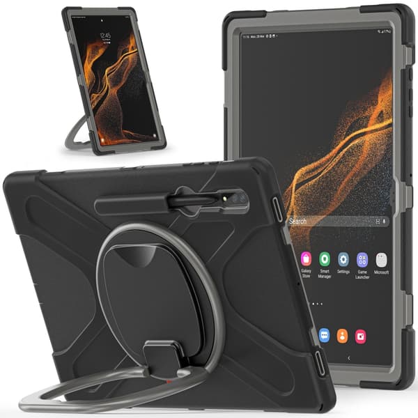 Samsung Galaxy Tab S8 Ultra X900 Silikon + PC Skyddsfodral Svart Grå