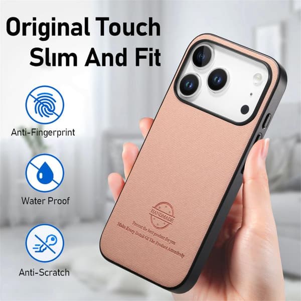 iPhone 18 Pro Max / iPhone 17 Pro Max Twill Fabric Läder Skal Rosa